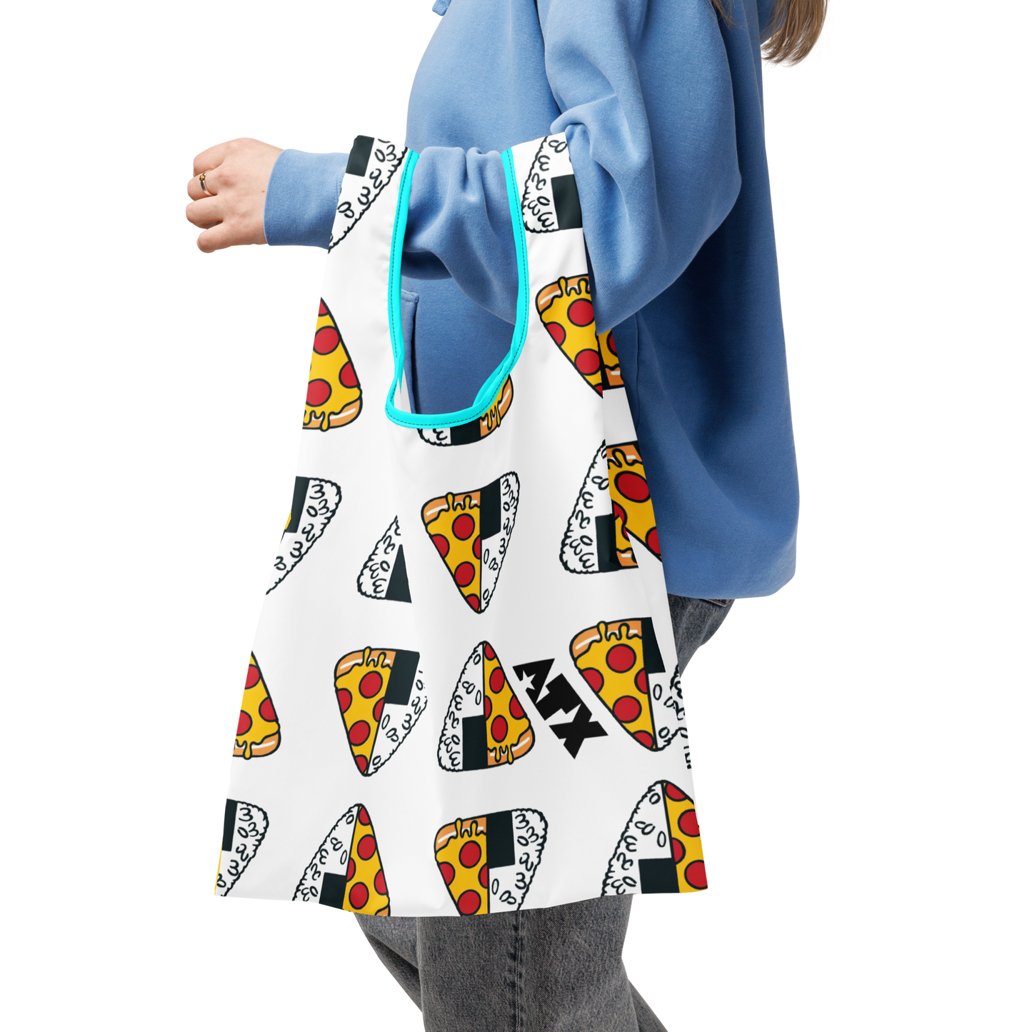 ATX Onigiri x Pizza Bag 折りたたみ軽量ショッピングバッグ(ホワイト)