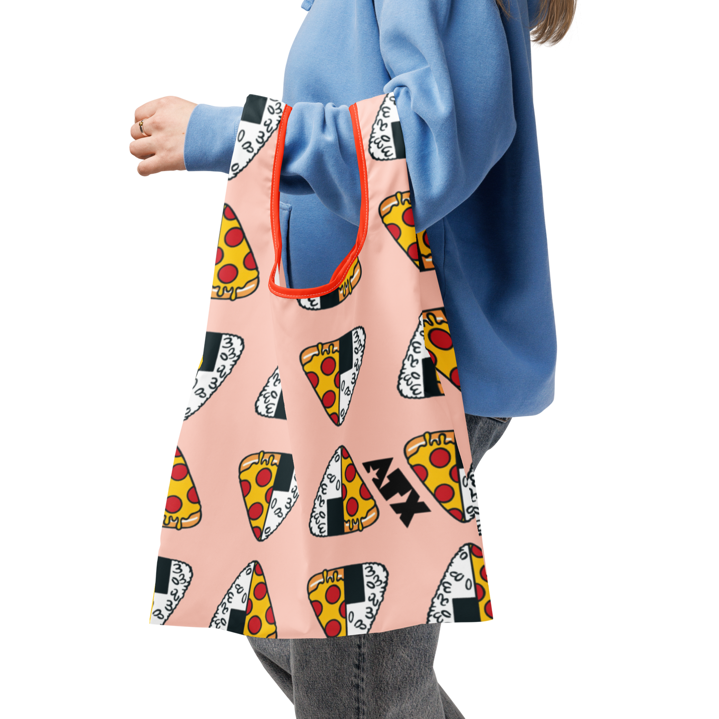 ATX Onigiri x Pizza Bag 折りたたみ軽量ショッピングバッグ(ピンク)